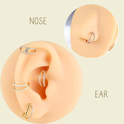 AROWRO Conch Piercing Jewelry Nose Rings Hoops Septum Cartilage Helix Rook | Surgical Steel Gold Silver Cartilage Earrings for Women Tragus Helix Piercing Jewelry 16G 18G 20G With Cubic Zirconia Opal - color: Rose Gold-D1 Clear CZ, size: 16G(1.2mm)-8mm