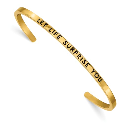 Chisel Let Life Surprise You Crystal Cuff Bangle in Yellow IP-Plated Stainless Steel