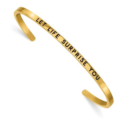 Chisel Let Life Surprise You Crystal Cuff Bangle in Yellow IP-Plated Stainless Steel
