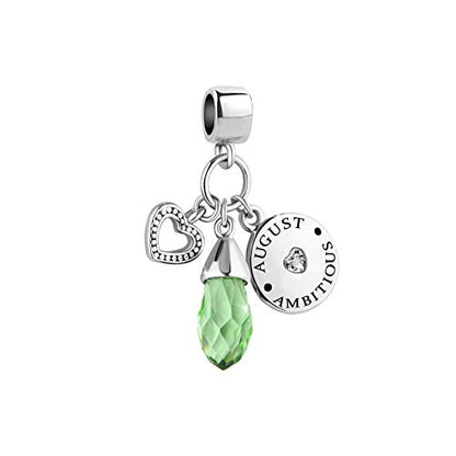 Women Charm for Bracelets Love Heart Dangle Silver Clear CZ Beads Birthstone Bracelet Charms for Daughter Women Wife, Blue Pink Clear - style: AUGUST