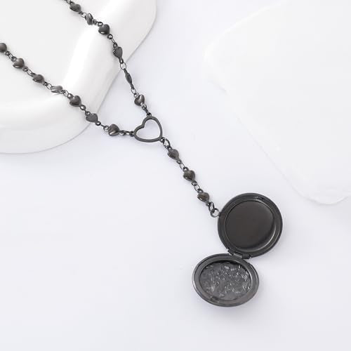 Personalized Heart Locket Necklace for Women Stainless Steel- Heart Necklace - color: Black-I