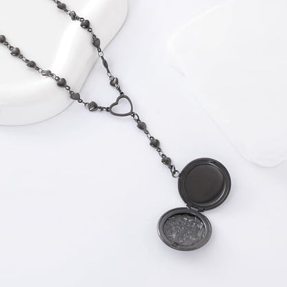 Personalized Heart Locket Necklace for Women Stainless Steel- Heart Necklace - color: Black-I