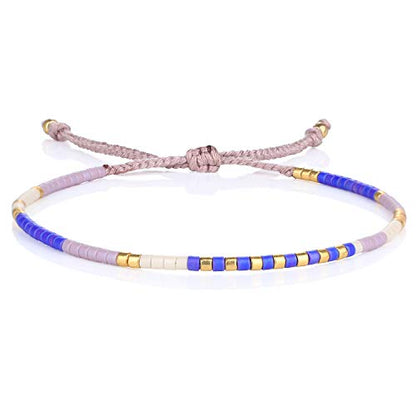 KELITCH Women Friendship Bracelet Seed Beads Miyuki Thin Strand Bracelets Adjustable Boho Jewelry - color: Purple 58