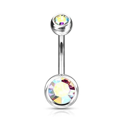Forbidden Body Jewelry 14g Titanium Double Jeweled CZ Crystal Belly Button Ring - color: Aurora Borealis
