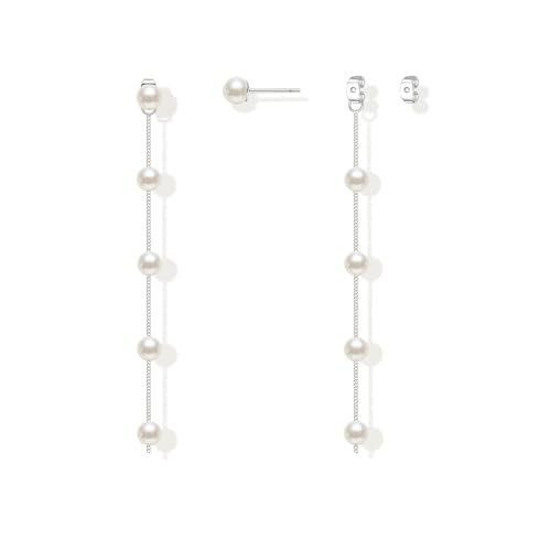 Pearl Earrings for Women 14k Gold/Silver Pearl Drop Earrings Long White Pearl Tassel Dangle Statement Earrings Bridal Wedding Dainty Prom Earrings Birthday Gifts Jewelry - color: 6MM Silver Pearl Drop Earrings