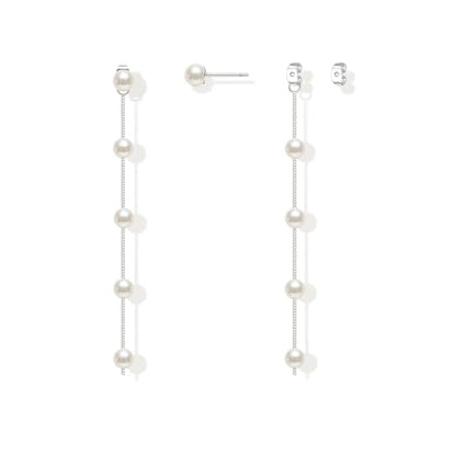 Pearl Earrings for Women 14k Gold/Silver Pearl Drop Earrings Long White Pearl Tassel Dangle Statement Earrings Bridal Wedding Dainty Prom Earrings Birthday Gifts Jewelry - color: 6MM Silver Pearl Drop Earrings