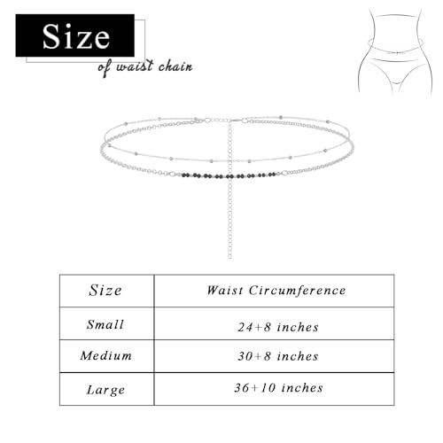 Waist Chain Silver Beads Belly Chain Gold silver Women Dainty Body Jewelry Accessories - color: gold black beaded - 30 + 10 in