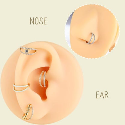 AROWRO Conch Piercing Jewelry Nose Rings Hoops Septum Cartilage Helix Rook | Surgical Steel Gold Silver Cartilage Earrings for Women Tragus Helix Piercing Jewelry 16G 18G 20G With Cubic Zirconia Opal - color: Silver-D1 Clear CZ, size: 18G(1.0mm)-6mm