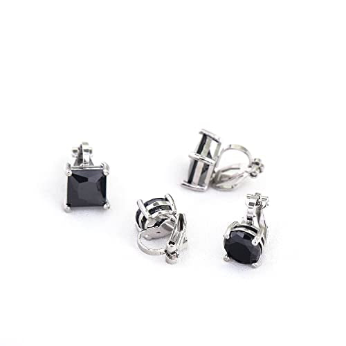 YOQUCOL 2 Pairs 8MM Cubic Zirconia Crystal Clip On Stud Earrings Non Pierced Stud Earrings For Women - color: Black