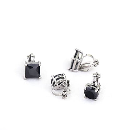 YOQUCOL 2 Pairs 8MM Cubic Zirconia Crystal Clip On Stud Earrings Non Pierced Stud Earrings For Women - color: Black
