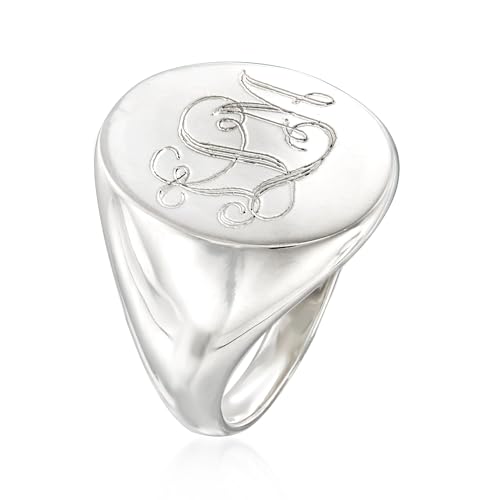 Personalized Classic Monogrammed Signet Initial Ring for Men 925 Silver/10K/14K/18K Gold Monogram Letters Statement Ring Birthday Christmas Gifts - color: White Gold