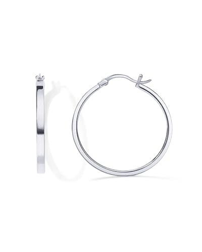 PAVOI 14K Gold Plated 925 Sterling Silver Post Lightweight Hoops | 20mm - 30mm Earring | Gold Hoop Earrings for Women - color: White Gold, size: 30 Millimeters