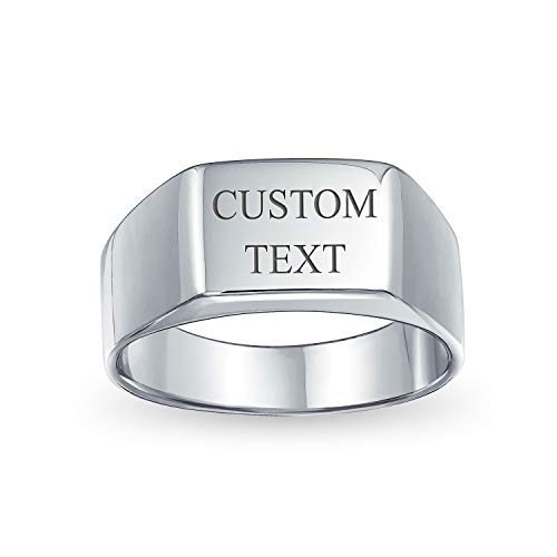 Men's Simple Rectangle Monogram Style Signet Ring .925 Sterling Silver - color: Silver