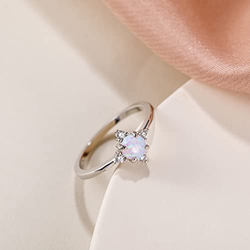 SHINYSO 14K Gold Plated Wedding Band for Women Thin Stackable Rings Opal Dainty Cubic Zirconia CZ Promise Engagement Ring Size 4-10 - color: Silver