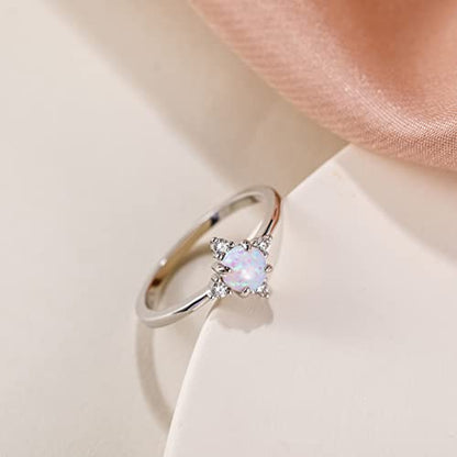 SHINYSO 14K Gold Plated Wedding Band for Women Thin Stackable Rings Opal Dainty Cubic Zirconia CZ Promise Engagement Ring Size 4-10 - color: Silver