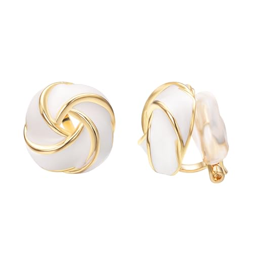 Yoursfs Knot Multicolor Clip on Earrings For Women Silver and gold Plated Large Non Pierced Floral Earrings - style: White four knot ear clip