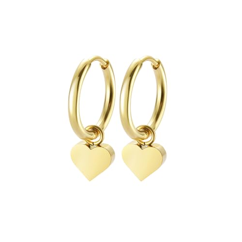 Women's Huggie Hoop Earrings with Small Cute Charm - style: Gold Heart