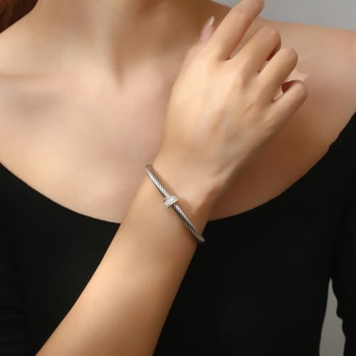 Cable Bracelet, an Adjustable Women's Cuff Bracelet made of 316 Stainless Steel, a Christmas and Birthday Gift - color: Gold
