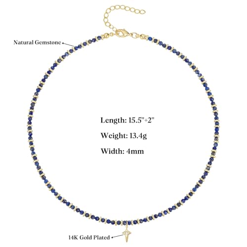 KissYan Beaded Choker Necklace for Women, Colorful Natural Gemstones Pearl Choker 14K Gold Plated Pendant Healing Crystal Necklace Handmade Stone Jewelry Gift | 14K Gold Plated Pendant Necklaces, Natural Gemstones Pearl Choker, Healing Crystal Chain, Hand