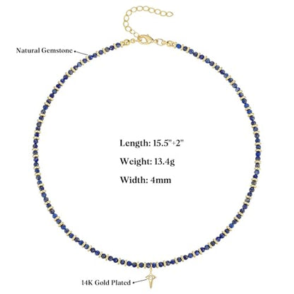 KissYan Beaded Choker Necklace for Women, Colorful Natural Gemstones Pearl Choker 14K Gold Plated Pendant Healing Crystal Necklace Handmade Stone Jewelry Gift | 14K Gold Plated Pendant Necklaces, Natural Gemstones Pearl Choker, Healing Crystal Chain, Hand