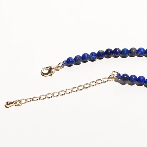 Simple 4mm Gemstones and Crystals Choker Necklace Unisex 16"-18" | Necklaces for Women Men, Adjustable, 40-45 cm Chain Length, Handmade, Spiritual Gemstones, Positive Energy, Daily Wear - style: Lapis Lazuli