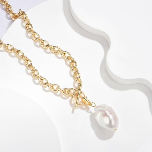 NUZON Sunburst Heart / 2-Tone Interlocking/CZ Evil Eye/Single Pearl/Love Heart Pendant Necklace for Women 14K Gold Chain Necklace Chunky Statement Jewelry - color: Detachable Pearl Pendant