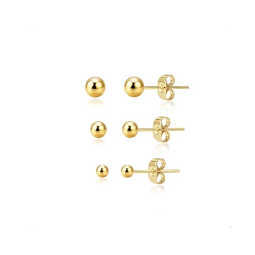 IMBOS Pearl Earrings 14k Gold Plated Daisy Flower Stud Earrings for Women Ball Stud Flat Back Earring Hypoallergenic Statement Earring Trendy Jewelry Gift for Women - color: Gold-Ball 3,4,5