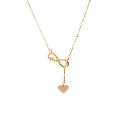 18K Gold Plated Stainless Steel Bee Honeycomb Pendant Necklace, Adjustable Y Lariat Conch/Guitar/Horseshoe Necklace for Women - color: Gold, style: Infinity Heart