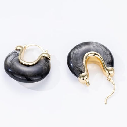 Chunky Gold Resin Hoop Earrings Leverback Statement Huggie Hoops Dangle Drop Dressy Earring Prom Festival Vacation Jewelry for Women - color: Black, size: Drop