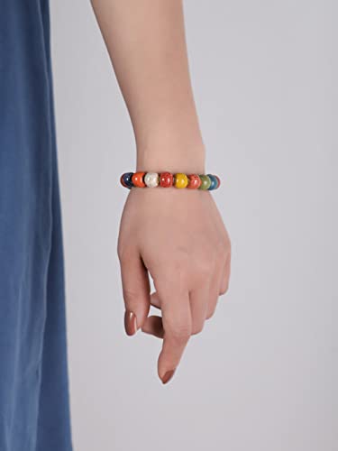 Boho Hippie Colorful Ceramic Beads Strand Stretch Bracelet, Bohemian Summer Beach Jewelry Gift for Women - color: S01