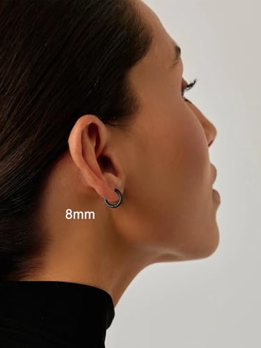 Small Hoop Earrings for Women 7-16mm Stainless Steel Huggie Earrings Lightweight - color: b. Black A, size: Diameter 8mm