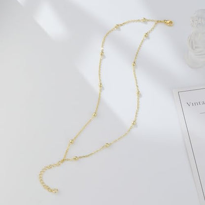 Dainty Simple Chain Anklet for Women 18k Gold/Silver Plated Summer Beach Beaded Evil Eye Moon Figaro Butterfly Satellite Cuban Pearl Flat Marina Anklet Gift - color: Layered Beaded Big -Gold