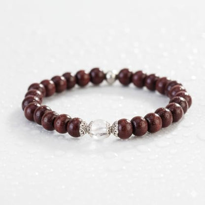 Avoirr 8mm-Red Sandalwood & Clear Quartz Bracelet | Handcrafted Spiritual Beads Jewelry | Meditation, Clarity & Balance Bracelet | Unisex Stretch Bracelet-Natural Wooden & Crystal Healing Beads- 7 Inches