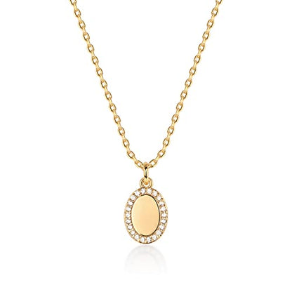 PAVOI 14K Gold Plated Dainty Cubic Zirconia Pendant Necklace for Women | Dot, Elephant, Butterfly, Pineapple, Lock, Knot, Palm Tree, Bow, Smiley Pendant | Layering Chain Necklaces - style: Oval