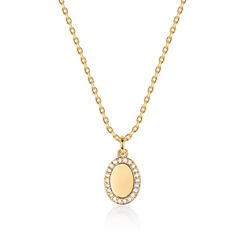 PAVOI 14K Gold Plated Dainty Cubic Zirconia Pendant Necklace for Women | Dot, Elephant, Butterfly, Pineapple, Lock, Knot, Palm Tree, Bow, Smiley Pendant | Layering Chain Necklaces - style: Oval