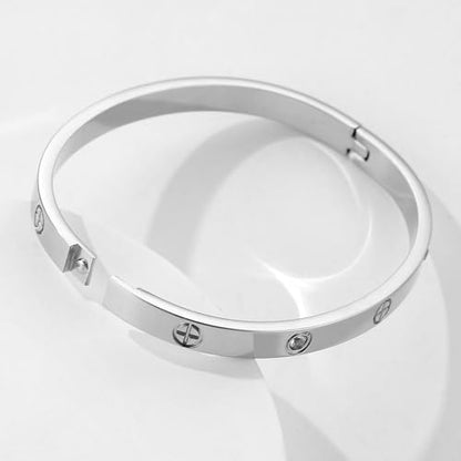 Women's Stainless Steel 18K Gold-Plated Cubic Zirconia Bracelet, Love and Friendship Jewelry Bracelet, Cuff Crystal Jewelry for Mother's Day, Father's Day, Valentine's Day, the Best Gifts for Married and Birthdays - color: Zircon+Cross Silvery