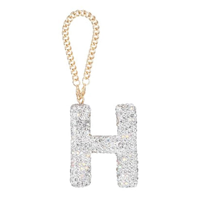 MECCANIXITY Bling Car Letter Charm, Initial H Letter Interior Car Rear View Mirror Decoration Hanging Crystal Ornaments for Women Bags Water Cup DIY Craft, Silver - style: Letter H