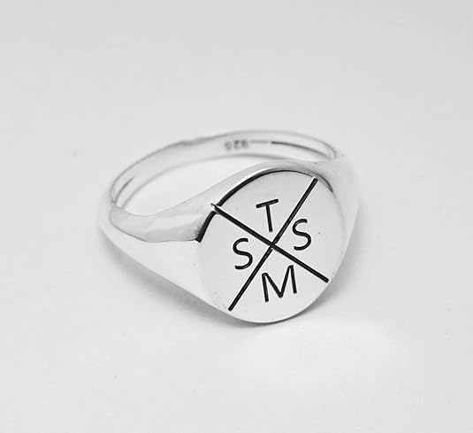 Custom Monogram Initial Signet Ring for Men & Women – Personalized Letter Engraved Round Ring in Brass or 925 Sterling Silver, Handmade Custom Jewelry Gift, Sizes 2-13