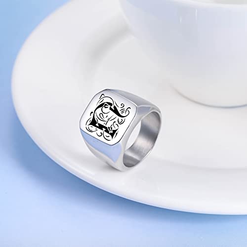 INBLUE Personalized Engraved Initial Monogram Signet Rings for Man Women Stainless Steel Rings Customize Jewelry with Ring Size Adjuster - color: Silver: Initial