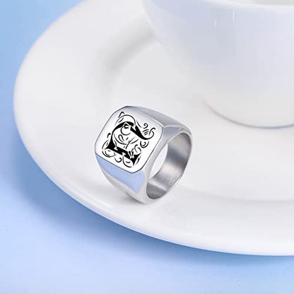INBLUE Personalized Engraved Initial Monogram Signet Rings for Man Women Stainless Steel Rings Customize Jewelry with Ring Size Adjuster - color: Silver: Initial