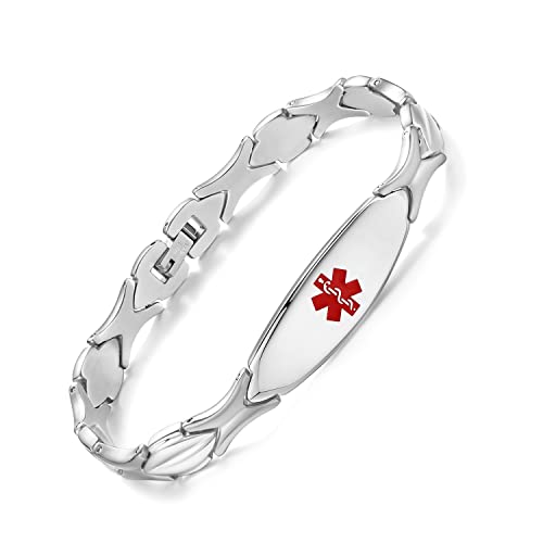 LinnaLove Fashion Shiny medical alert bracelet with Free Engraving Stainless steel Medical id bracelet for Women - color: STEEL