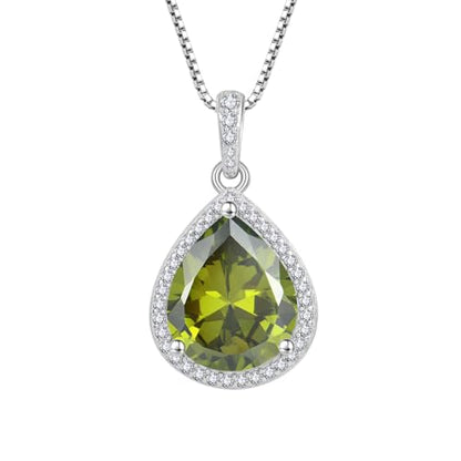 FJ Teardrop Pendant Necklace 925 Sterling Silver Birthstone Jewelry for Women - color: 08 August-Peridot