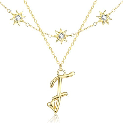 14K Gold A-Z Initial Lette Necklace Star Choker Women Necklace | Personalized Initial Jewelry, Meaningful Name Letter Gift for Women Wife Mom Friend, Perfect Present For Birthday/Anniversary - style: 14K Gold-F