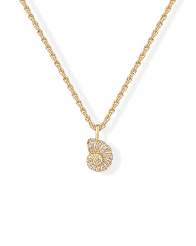 PAVOI 14K Gold Plated Dainty Cubic Zirconia Pendant Necklace for Women | Dot, Elephant, Butterfly, Pineapple, Lock, Knot, Palm Tree, Bow, Smiley Pendant | Layering Chain Necklaces - style: Conch Seashell