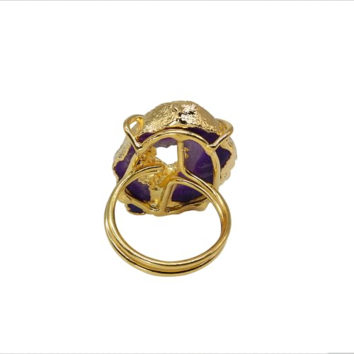 Ring Geode Druzy Slice Unique And Stylish Statement Gold Plated Jewelry Natural Gemstone Stone size 25-35 mm Approximately Adjustable Shank US Scale Size 6-9 - color: Purple