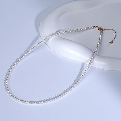 White Genuine Freshwater Cultured Pearl Necklace For Women And Men | Full Sizes from 3mm to 14mm Freshwater Pearls, AAA Grade & Above, A Love Gift Choice For Anniversaries And Birthdays - size: 3-4mm 16+2in