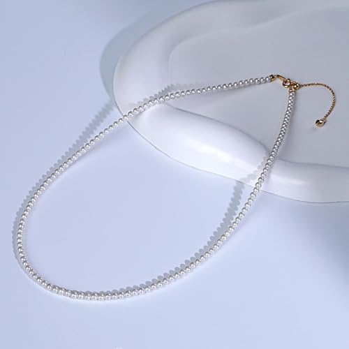 White Genuine Freshwater Cultured Pearl Necklace For Women And Men | Full Sizes from 3mm to 14mm Freshwater Pearls, AAA Grade & Above, A Love Gift Choice For Anniversaries And Birthdays - size: 3-4mm 16+2in