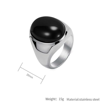 PAURO Men's Stainless Steel Oval Gemstone Signet Rings Minimalist Polish Plain Wedding Band - color: Silver Plated Black