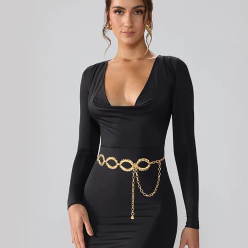 Women's Chain Belt Metal Waist Belt Chunky Belly Link Belt - color: Circle Gold, size: XL: 59 in