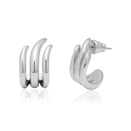 Obidos 14K Gold Plated Illusion Stud Earrings for Women | Triple Huggie Hoop Earrings for One Hole| Trendy Simple Hypoallergenic Fashion Accessories Gold Jewelry Gifts for Womens - color: Illusion Earrings-White